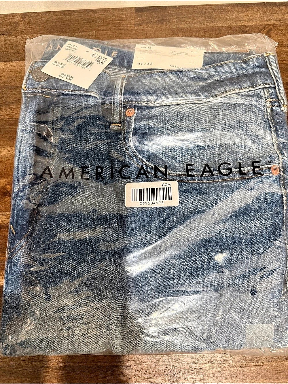 American Eagle AirFlex+ Distressed Original Bootcut Jean Jeans Blue Waist 42